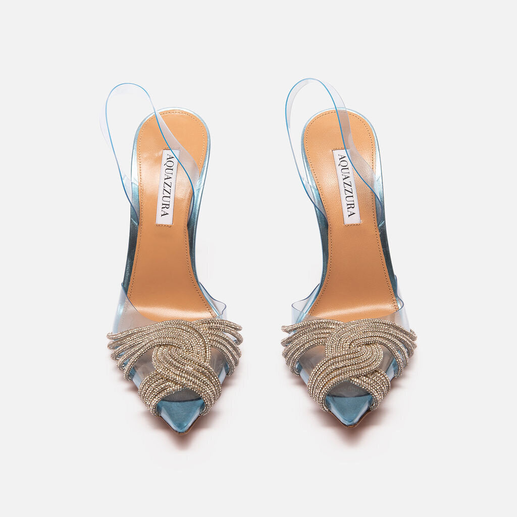 Aquazzura Blue PVC Embellished Slingback Pumps