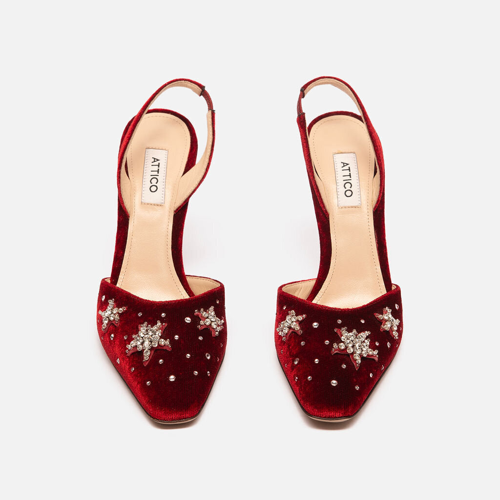 The Attico Red Velvet Embellished Slingback Pump
