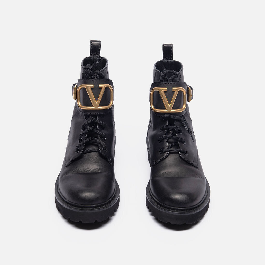 Valentino Black Leather Lace-Up Boots