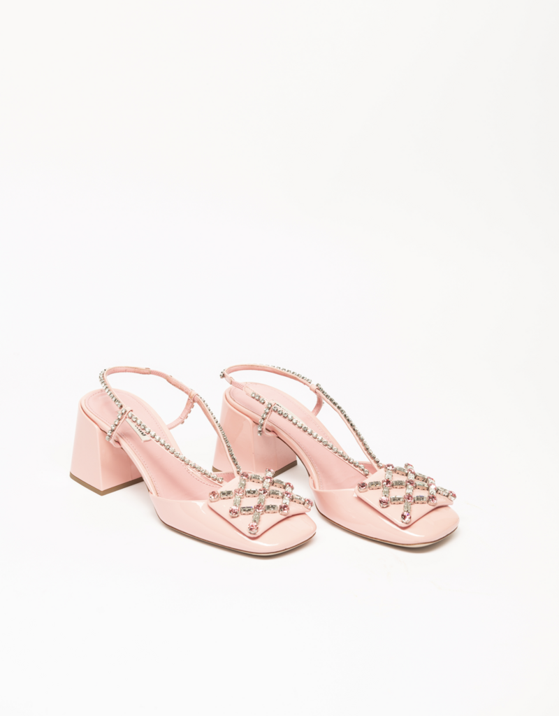 Miu Miu Pink Patent & Crystal Slingbacks Shoes