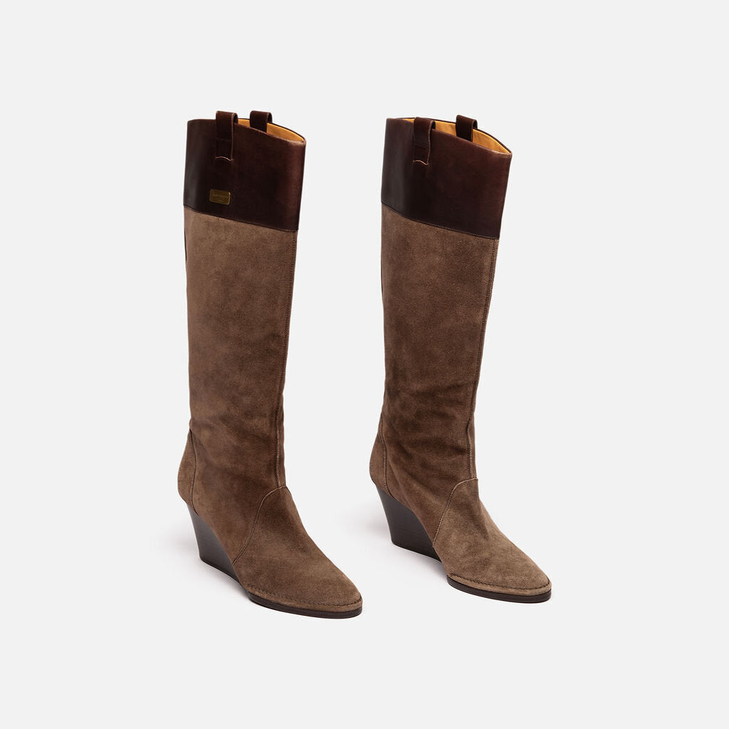 Salvatore Ferragamo Brown Suede Tall Wedge Boot