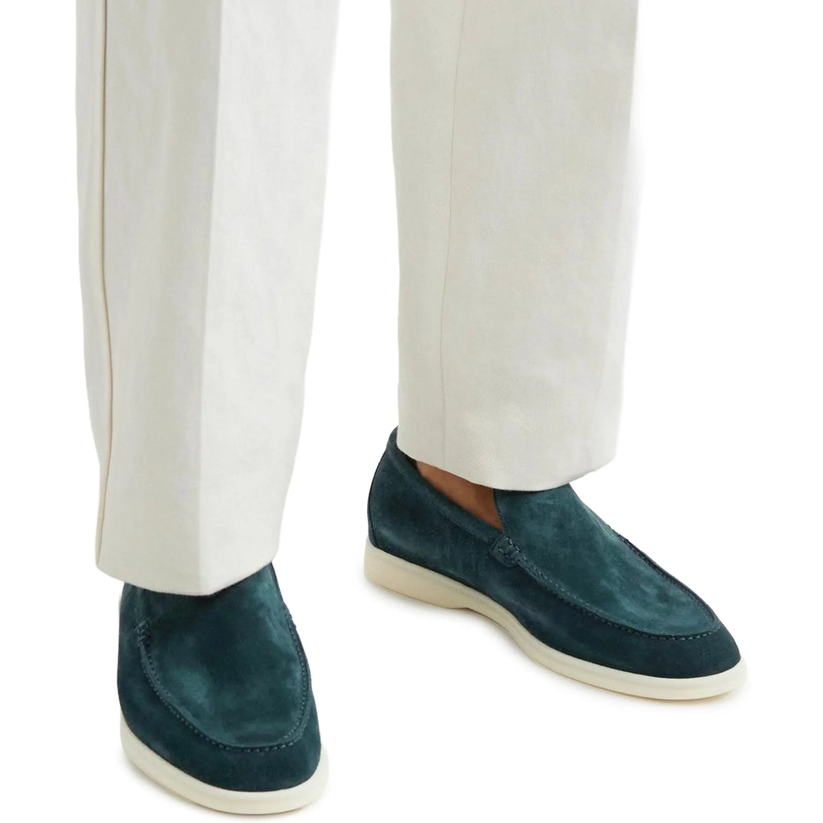 Loro Piana Summer Walk Suede Petrol Green Loafers